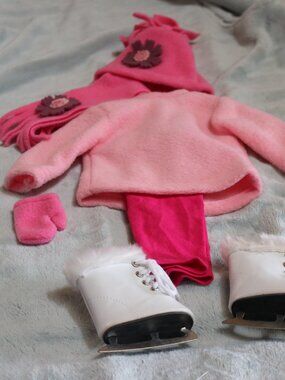American Girl or 18-inch doll ice skating outfit. Pink. includes skates.